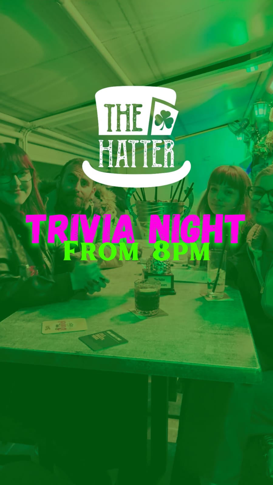 Team enjoying trivia night at The Hatter pub every Wednesday